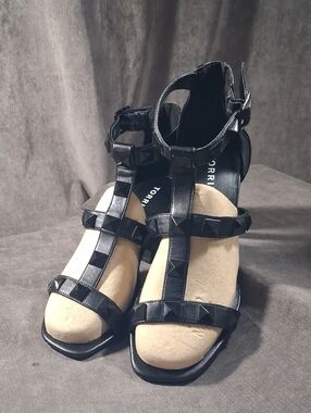 Torrid Black Faux Leather Studded Cage Stiletto Heel Sandal VG US 9WW